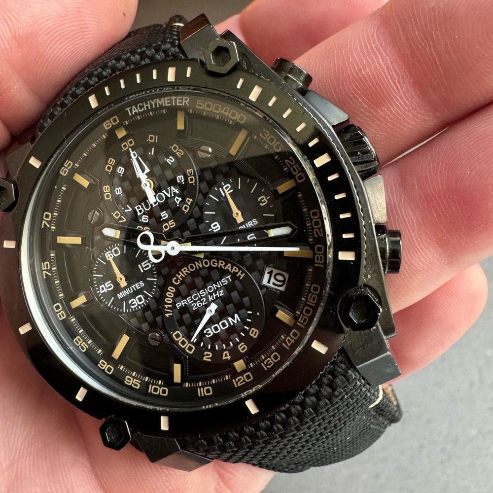 MEN’S BULOVA PRECISIONIST CHRONOGRAPH CHAMPLAIN 98b318 black nylon.